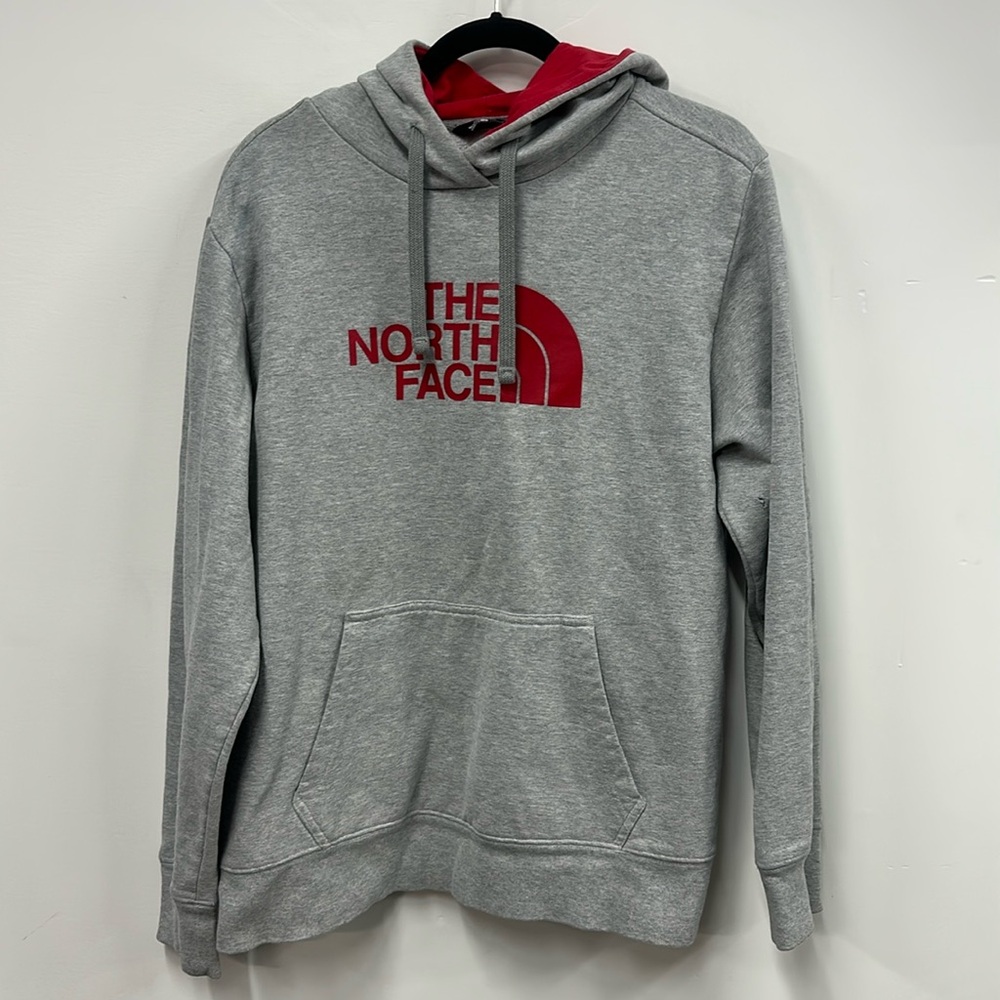 North Face gray hooded sweatshirt L